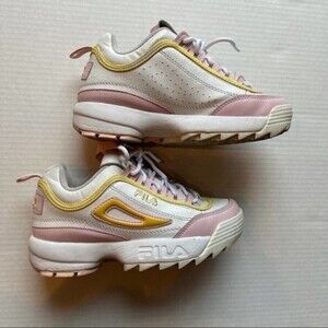 Fila Disruptor II Premium White, Pink & Yellow Fashion Sneakers Women's …